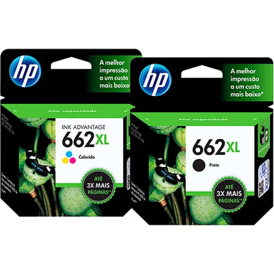 Kit De Cartucho De Tinta Hp 662xl Preto + Color Para Hp Deskjet 2516, 3516, 3546, 2546, 1516, 4646, 2646