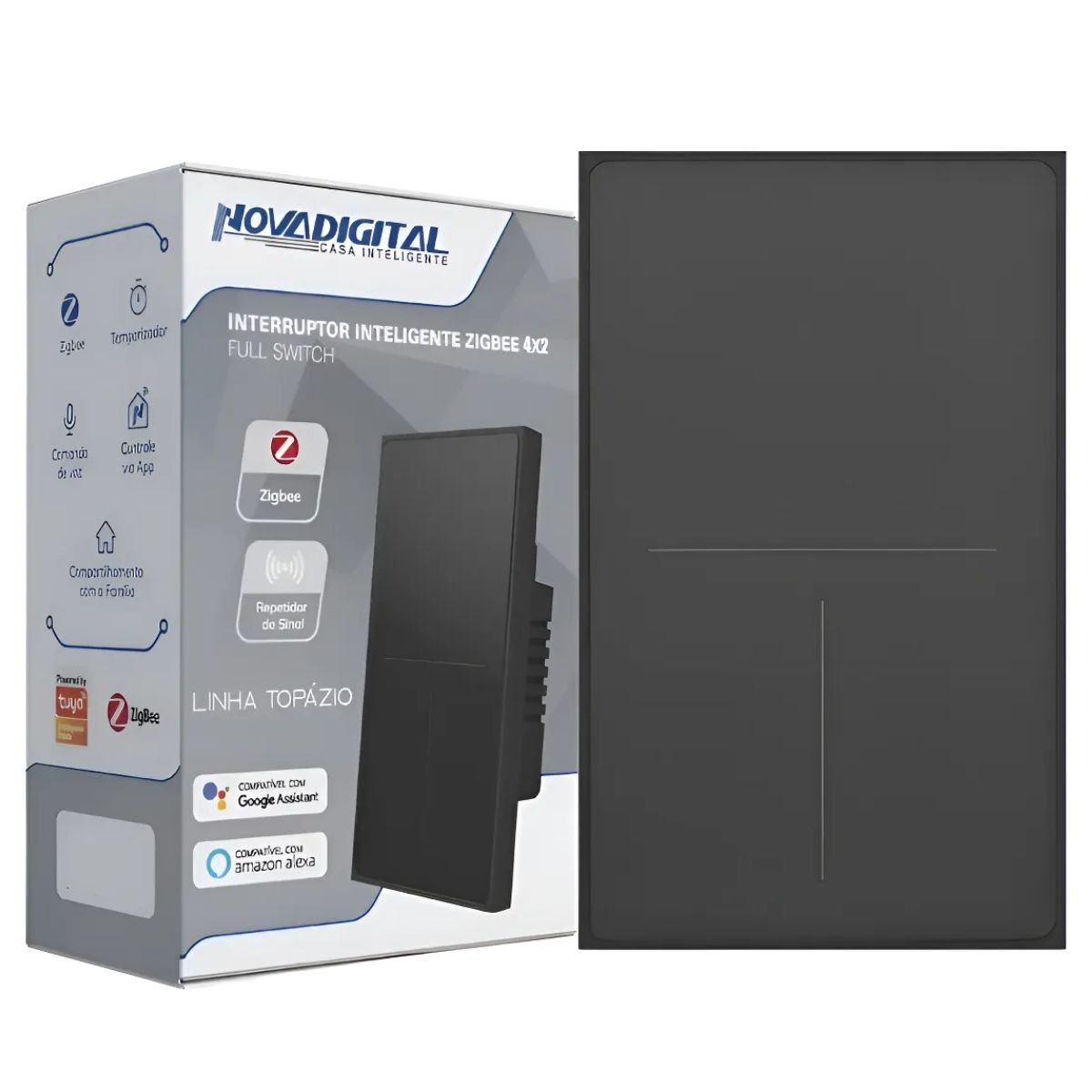 Interruptor Inteligente Zigbee Novadigital 3 Teclas Botões Full Switch Topázio Tuya Smart Life Compatível Alexa Google