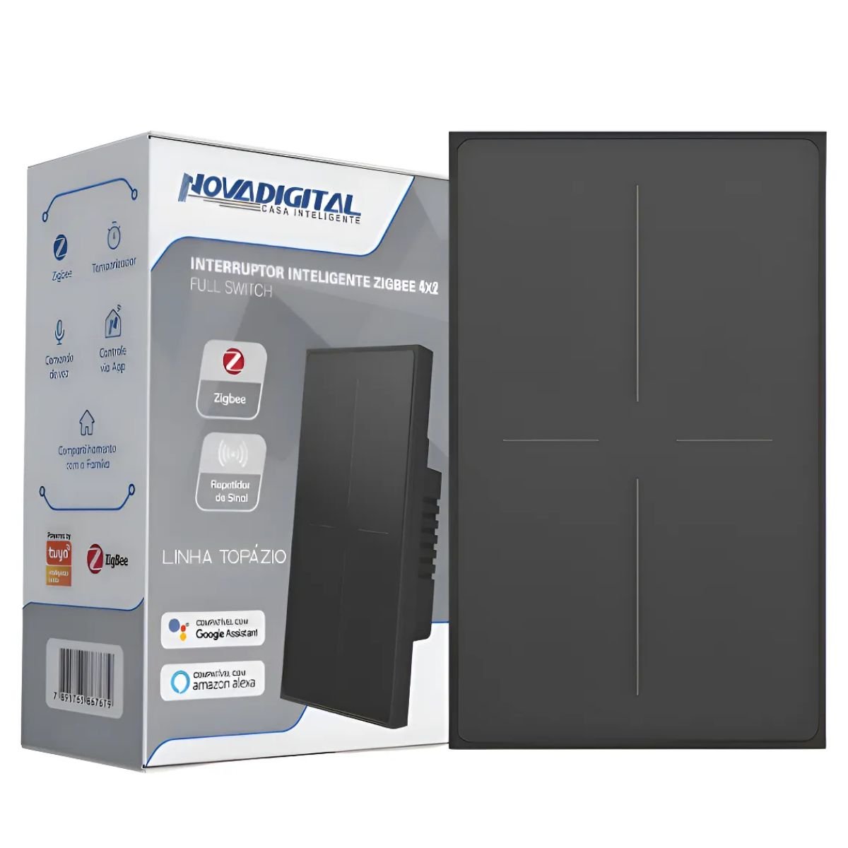 Interruptor Inteligente Zigbee Novadigital 4 Teclas Botões Full Switch Topázio Tuya Smart Life Compatível Alexa Google