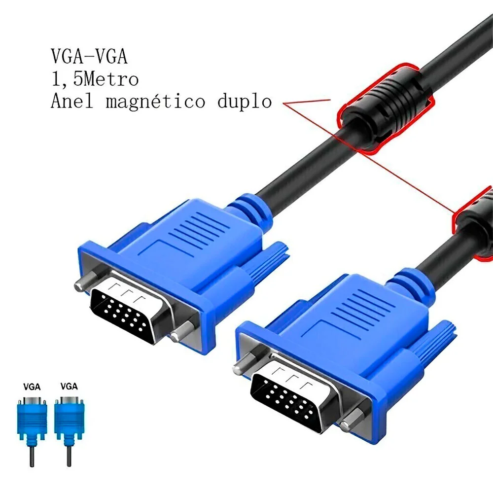 Imagem 5 de 5 do produto Cabo Para Monitor Vga Macho 1,5mts