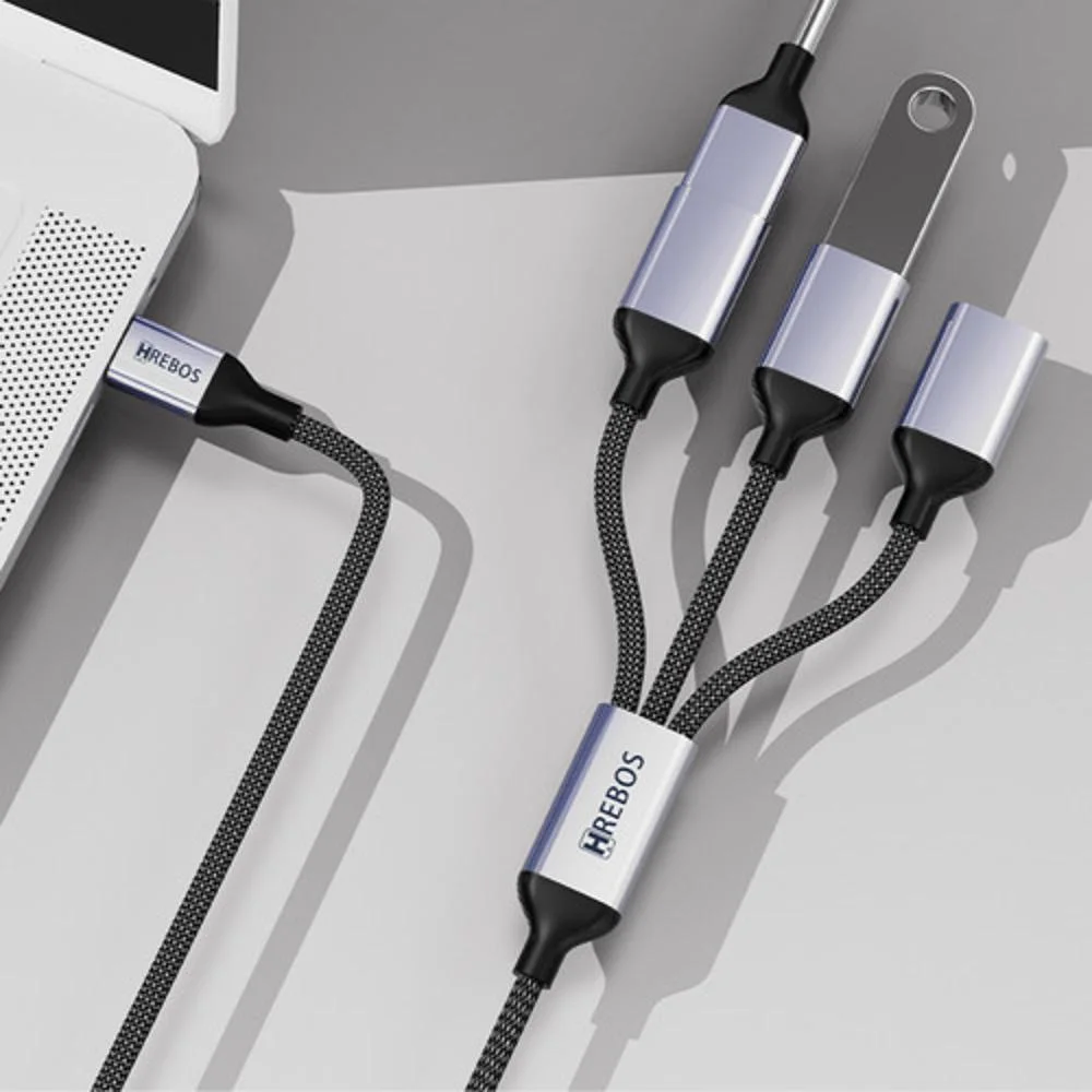 Imagem 2 de 4 do produto Cabo Adaptador / Hub Usb Hrebos Premium 3 Em 1