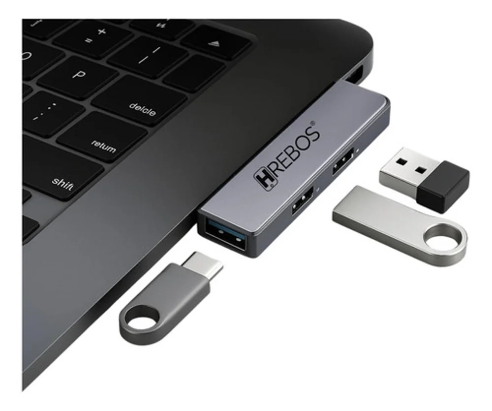 Imagem 3 de 4 do produto Mini Hub Divisor Hrebos 3 Em 1 Usb-c P/ Usb-a Para Macbook