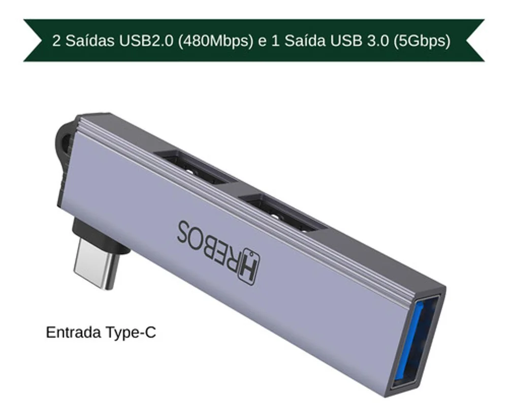 Imagem 4 de 4 do produto Mini Hub Divisor Hrebos 3 Em 1 Usb-c P/ Usb-a Para Macbook