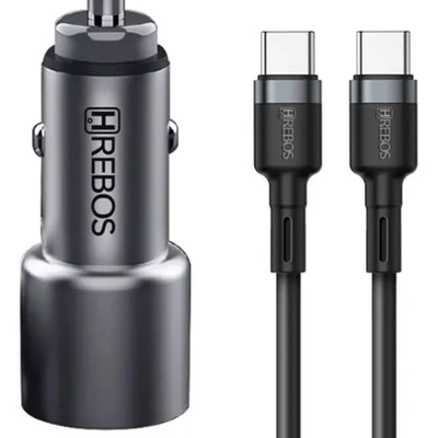 Carregador Veicular Duplo Hrebos Turbo + Cabo Tipo C