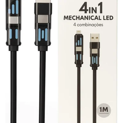 Cabo Carregador 4 Em 1 Mechanical  LED Hrebos Premium Cb-801