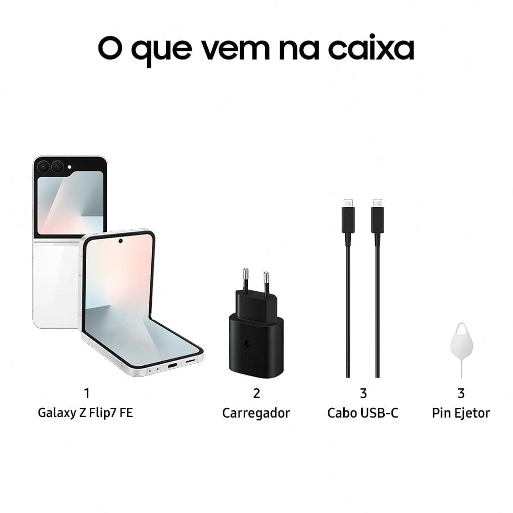 Celular Samsung Galaxy Z Flip7 Fe, 128 GB, 8 GB Ram, 6.7”, Câmera Dupla De 50mp, Galaxy Ai Branco 8