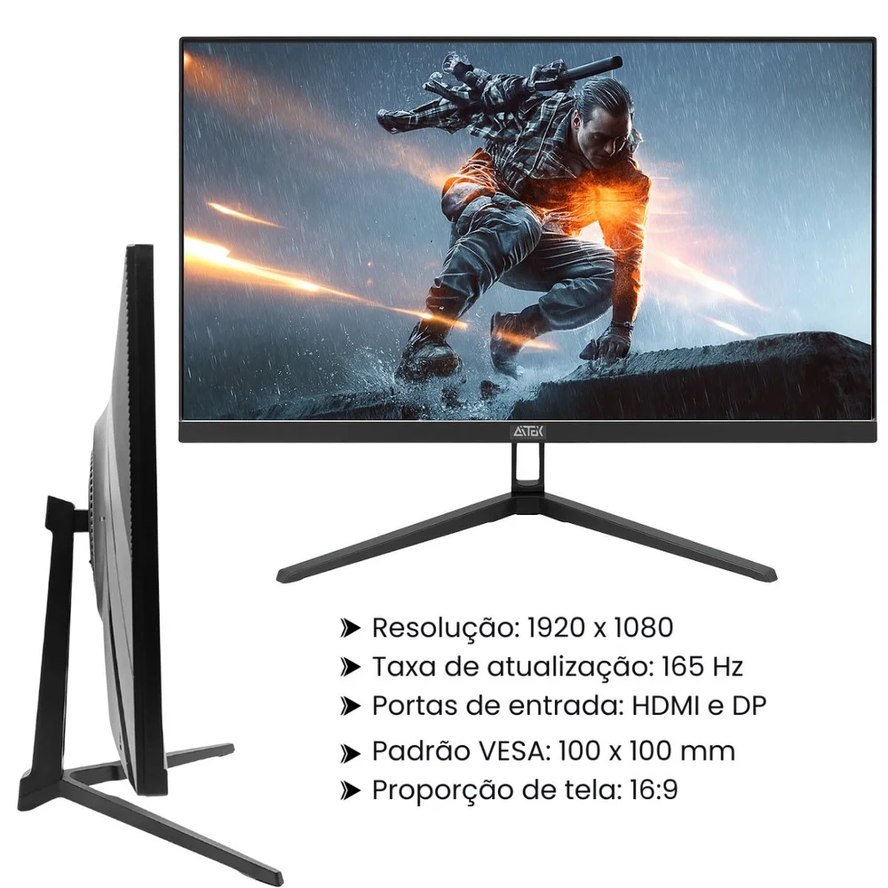 Monitor LED 23.8" Full HD 1920 x 1080, 165Hz 1ms, HDMI DP VESA Bivolt Aitek - DELTA-M2412A Monitor LED 23.8" Full HD 1920 x 1080, 165Hz 1ms, HDMI DP VESA Bivolt Aitek - DELTA-M2412A