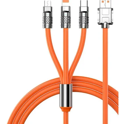 Cabo Carregador Multi Usb 3 Em 1 Ultra Rápido 120w 6a Cor Laranja