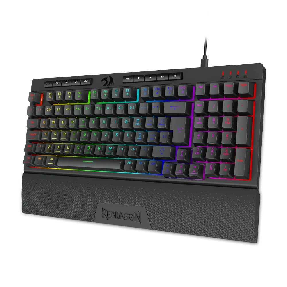 Teclado  Usb Gamer Shiva 98 RGB Redragon Abnt2 Preto - K515-RGB Pt