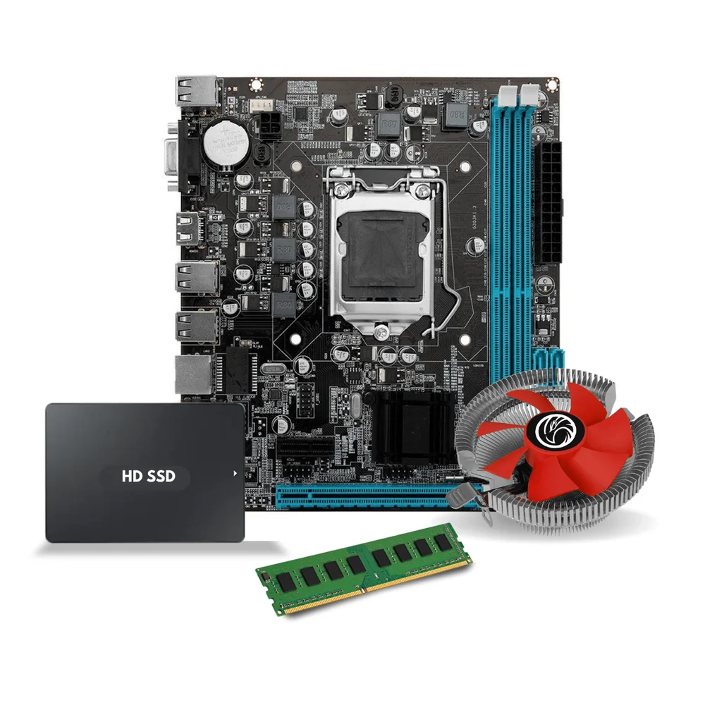 Kit Pl Mãe H61 + Cooler+memoria 8GB+ssd 240