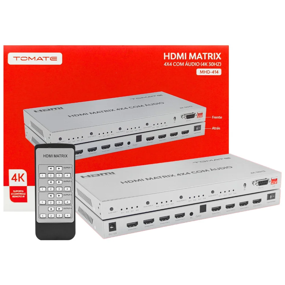 HDMI Matrix 4x4 Com Áudio 4K 30HZ Tomate MHD414