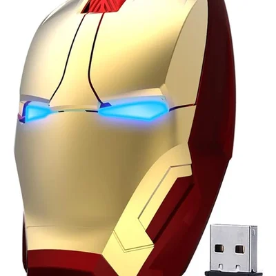 Mouse Sem Fio Homem De Ferro Wireless 2.4g Mouse Óptico Para Computador Desktop Laptop PC Mac Dourado