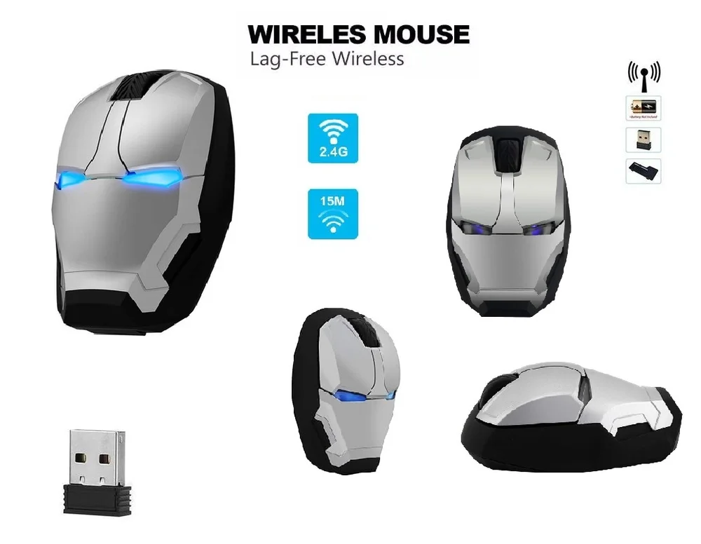 Imagem 3 de 5 do produto Mouse Sem Fio Homem De Ferro Wireless 2.4g Mouse Óptico Para Computador Desktop Laptop PC Mac (prateado)