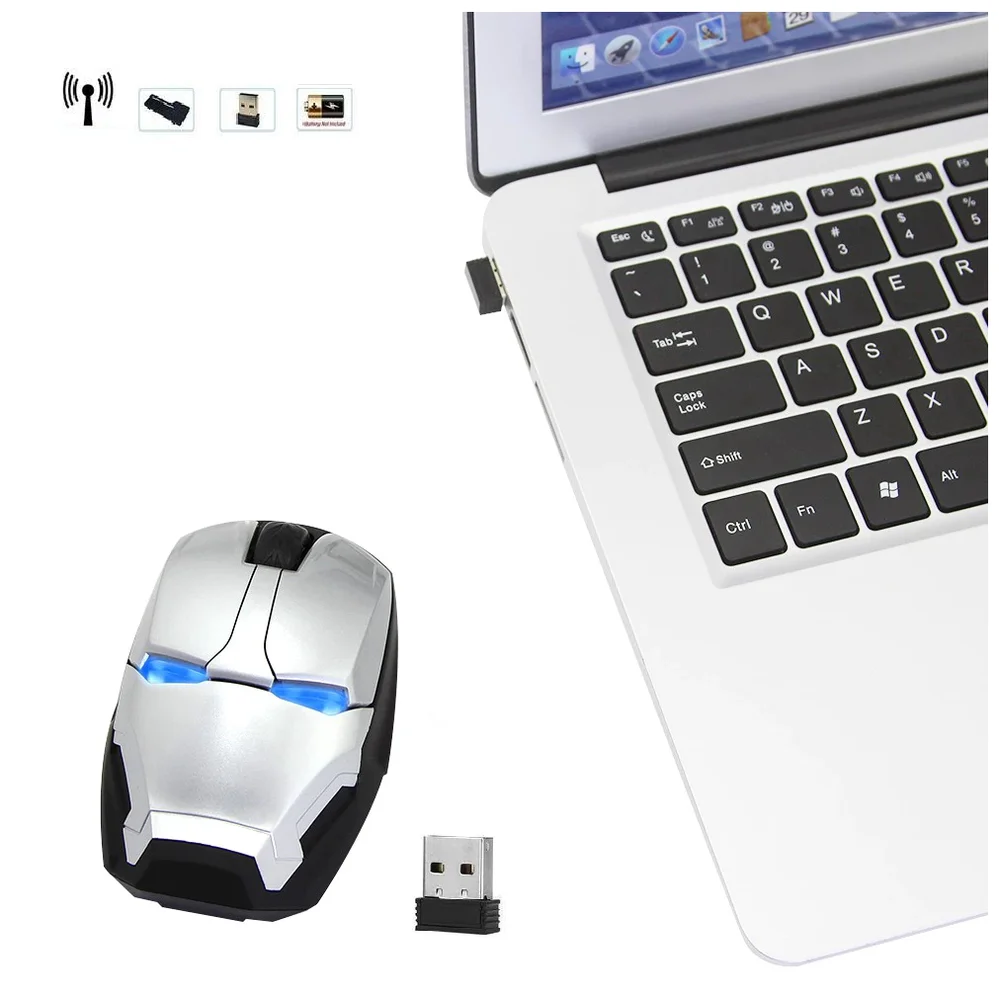 Imagem 4 de 5 do produto Mouse Sem Fio Homem De Ferro Wireless 2.4g Mouse Óptico Para Computador Desktop Laptop PC Mac (prateado)