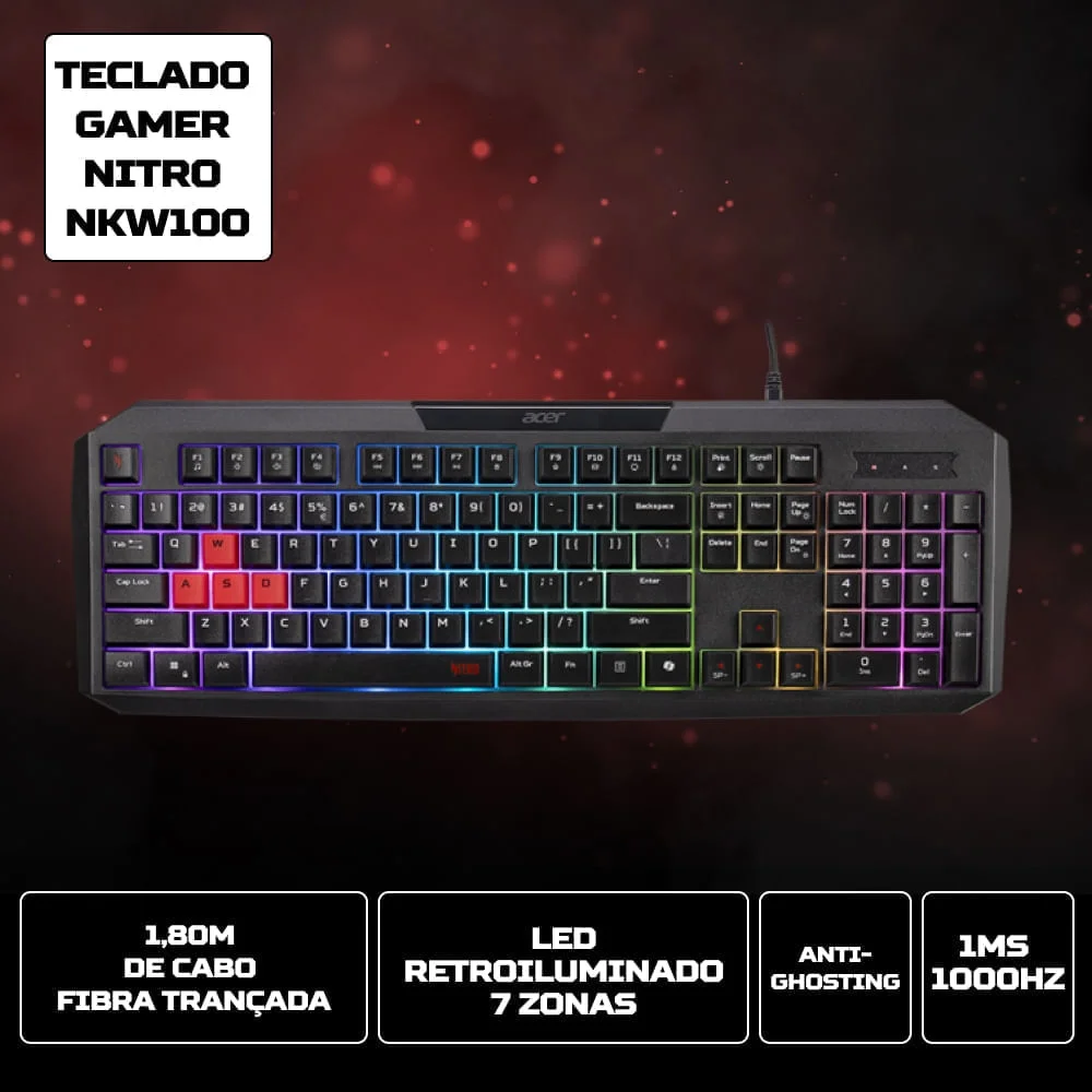 Imagem 3 de 5 do produto Teclado Gamer Acer Nitro (gen 2) Nkw100 - GP.KBD11.05F