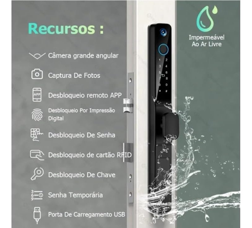 Fechadura Eletrônica À Prova Dágua Tuya Wifi Porta Aluminio Jwcom