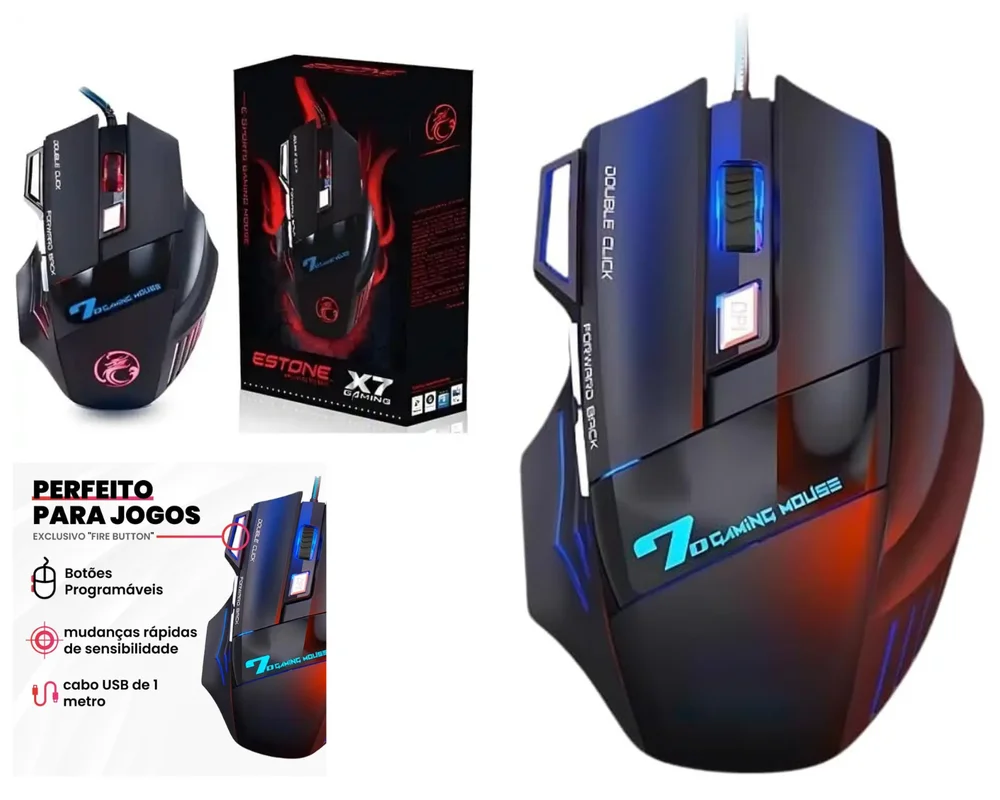 Imagem 4 de 5 do produto Mouse Gamer X7 Gaming 7 Botões Iluminação LED RGB E Sensor Óptico De 3200 Dpi