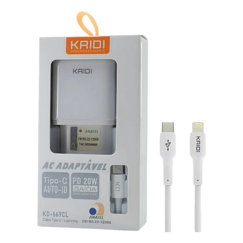 Imagem 4 de 5 do produto Carregador Celular Kaidi Kd-669 Cl Tipo C- Lightning Turbo 20w cor Branco ótima qualidade