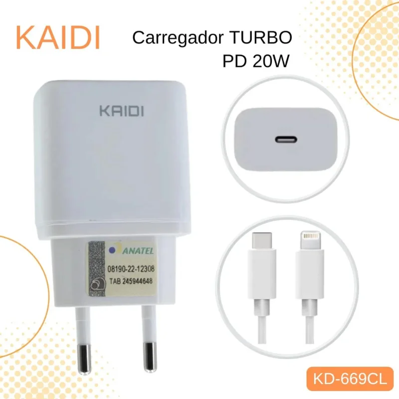 Imagem 5 de 5 do produto Carregador Celular Kaidi Kd-669 Cl Tipo C- Lightning Turbo 20w cor Branco ótima qualidade