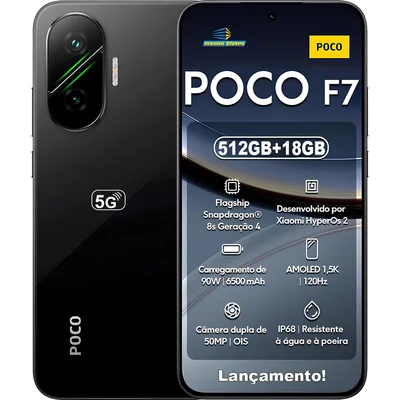 Smartphone Xiaomi POCO F7 / 512GB / 12GB+06GB RAM (18GB RAM) / 5G / Dual SIM / NFC / Tela 6.83" AMOLED 1.5K 120Hz / Snapdragon 8s Gen 4 / Carga de 90W Turbo Charge / IP68 / Global - Preto (Black)
