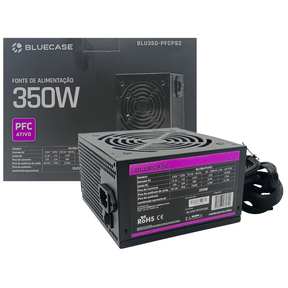 Fonte De Alimentação 350w Com Pfc Ativo, Entrada Ac De 110v A 220v Bluecase - Blu350-pfcps2