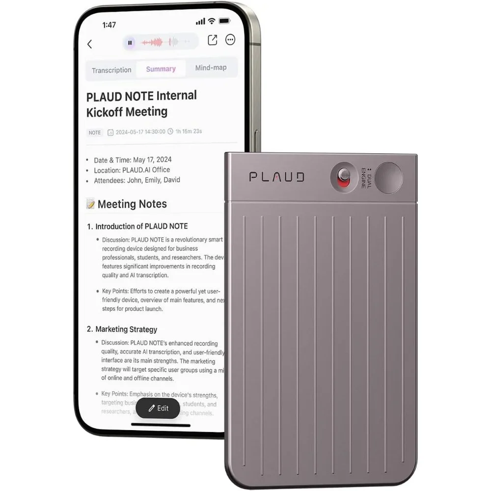 Plaud Note Gravador De Voz Ai Chatgpt-4o 59 Idiomas, Gravação 30h, Tempo De Gravação Aproximadamente 480 Horas