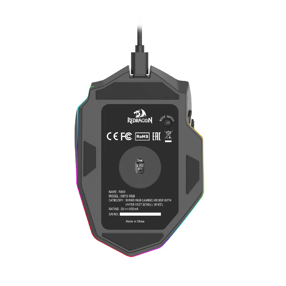 Imagem 2 de 5 do produto Mouse Gamer Redragon Rind 10 Botões 16000 Dpi RGB Preto