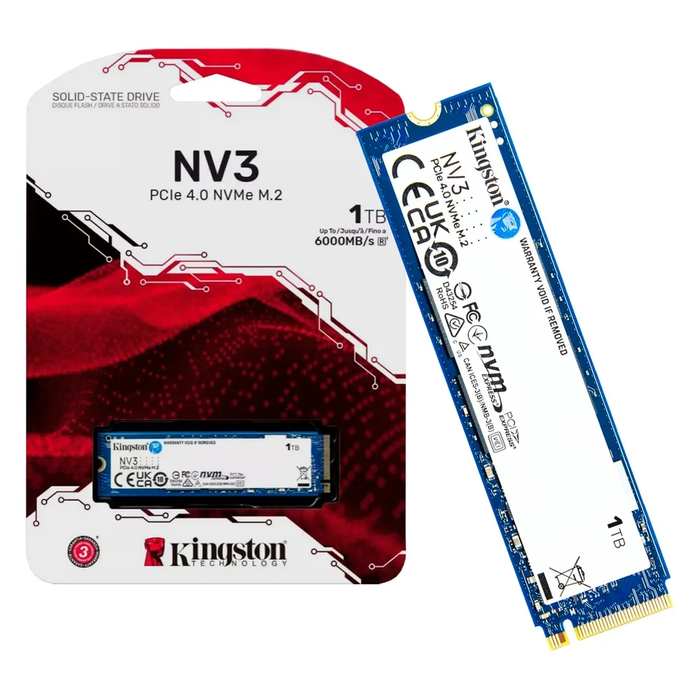 SSD Kingston 1TB Nv3 M.2 Nvme PCie 4, Leitura 6000mb/s, Gravação 4000mb/s, Ultra Rápido - Snv3s/1000g