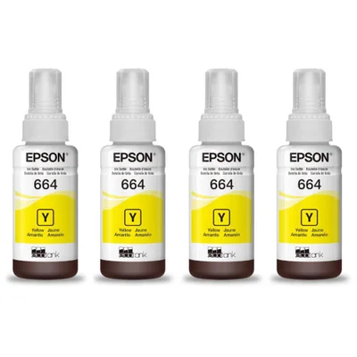 Kit 4 Tintas T664 Para L120 L1300 L395 664 T644 L396 L355 L555 L365 L355 Amarelo