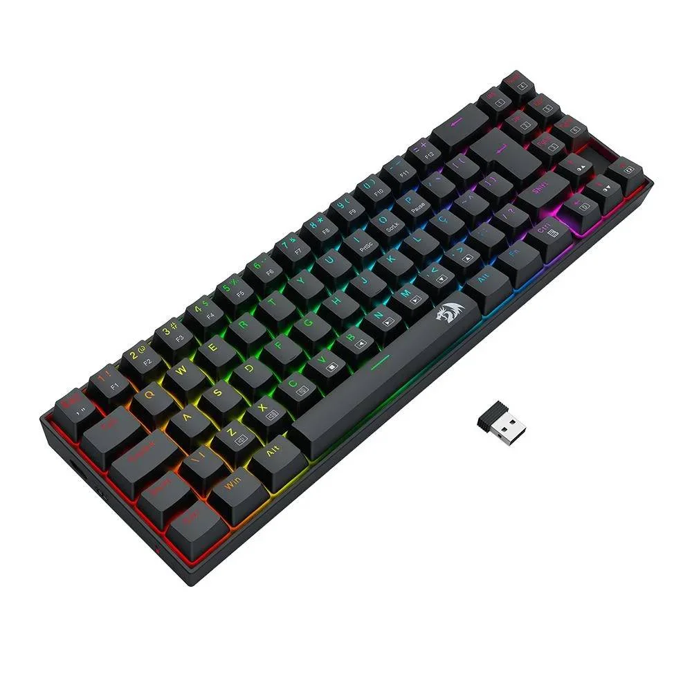 Teclado Mecânico Gamer Redragon Deimos Switch Marrom RGB Wireless Abnt2 - Preto