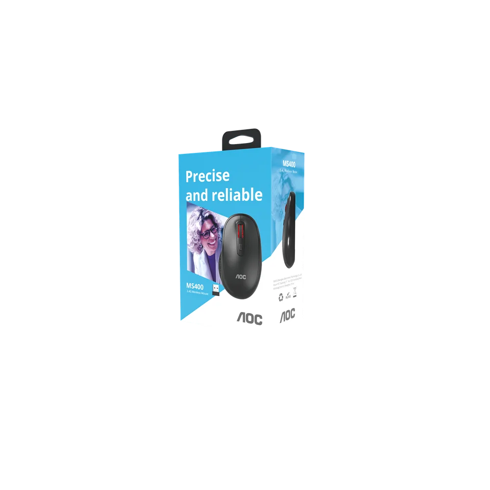 Imagem 2 de 5 do produto Mouse Optico Sem Fio Aoc 2,4ghz Office Preto 1600dpi M400b