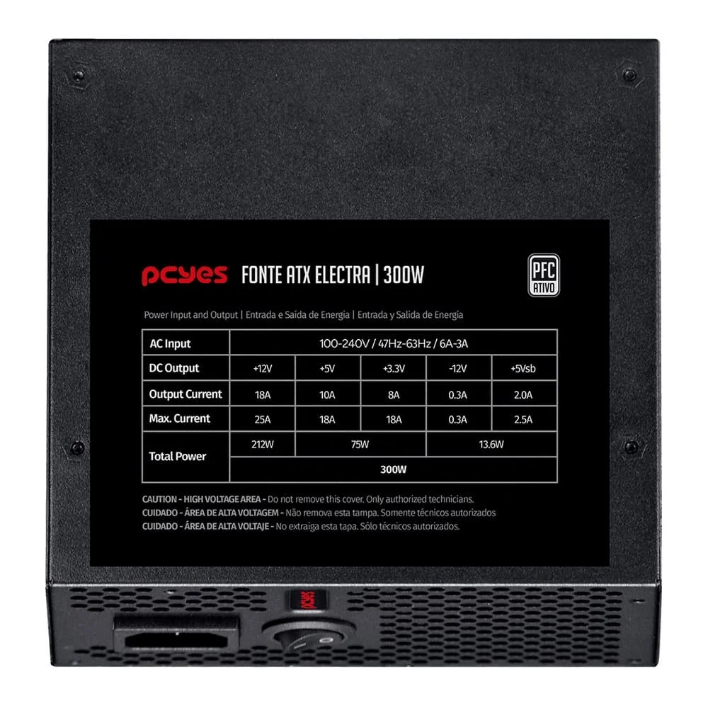 Imagem 4 de 5 do produto Fonte Atx PCyes Electra 300w Pfc Ativo - Elec300w