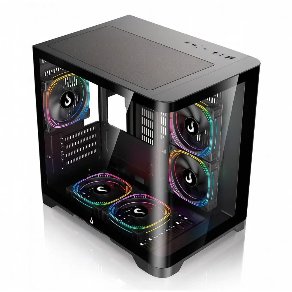 Imagem 5 de 5 do produto Gabinete Gamer Rise Mode Glass Curvo, M-ATX, Mid Tower, Lateral e Frental em Vidro, Preto - RM-GA-GC-FB