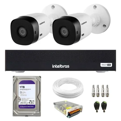 Kit 2 Câmeras Intelbras Vhl 1120 B Hdcvi Hd 720p Visão Noturna 20m Ip66 + Gravador Intelbras Mhdx 1104c + Hd Interno 1TB