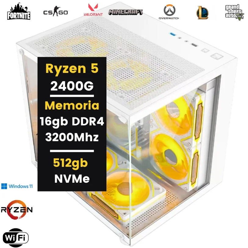 Computador Cpu Gamer Ryzen 5 2400g 16gb Ram 512gb Nvme Vega 11 C/wifi