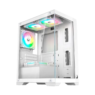 Gabinete Gamer Rise Mode Crystal Glass 01, Mid Tower, Lateral e Frontal em vidro, Sem FANs, Branco - RM-CA-CY-01-FW