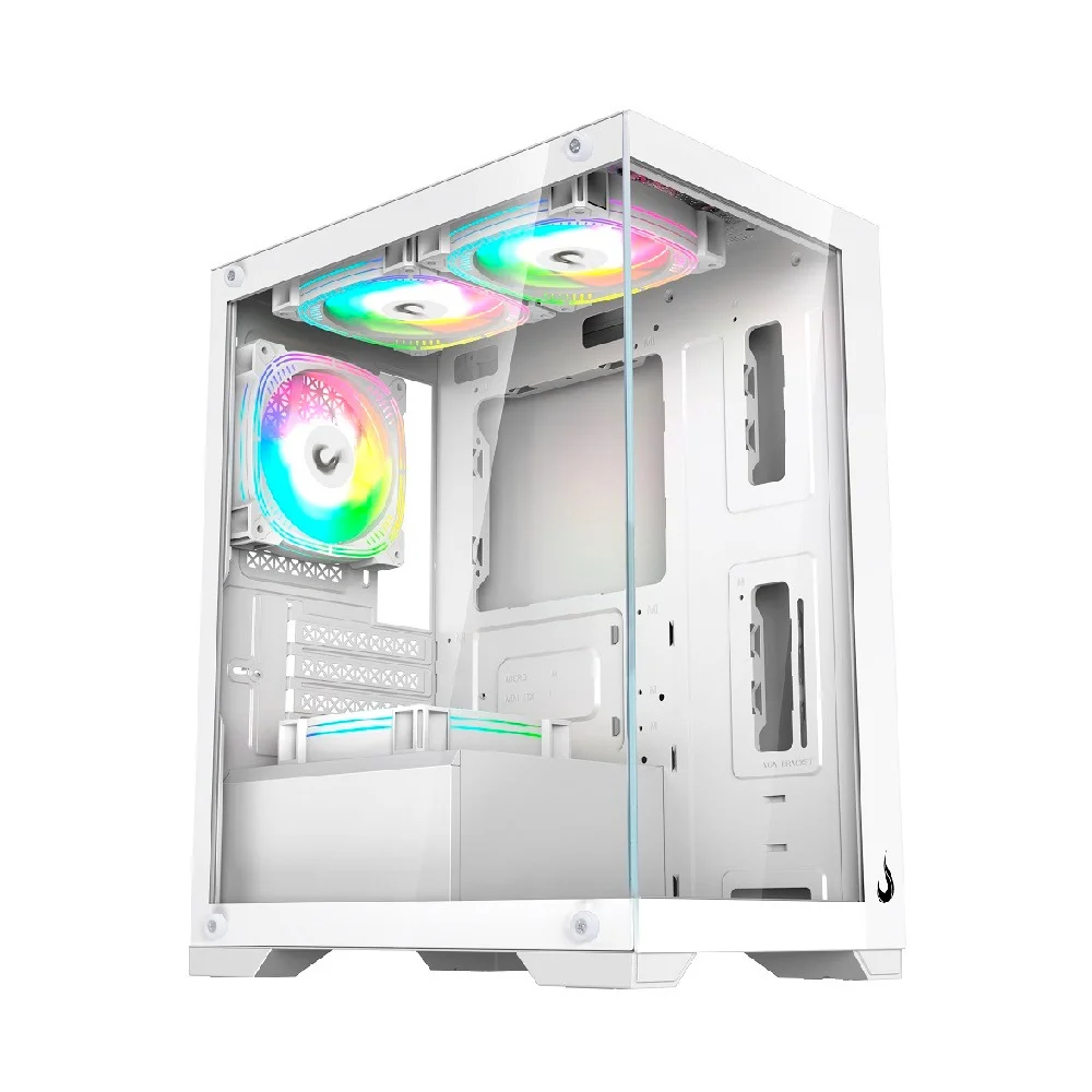 Gabinete Gamer Rise Mode Crystal Glass 01, Mid Tower, Lateral e Frontal em vidro, Sem FANs, Branco - RM-CA-CY-01-FW