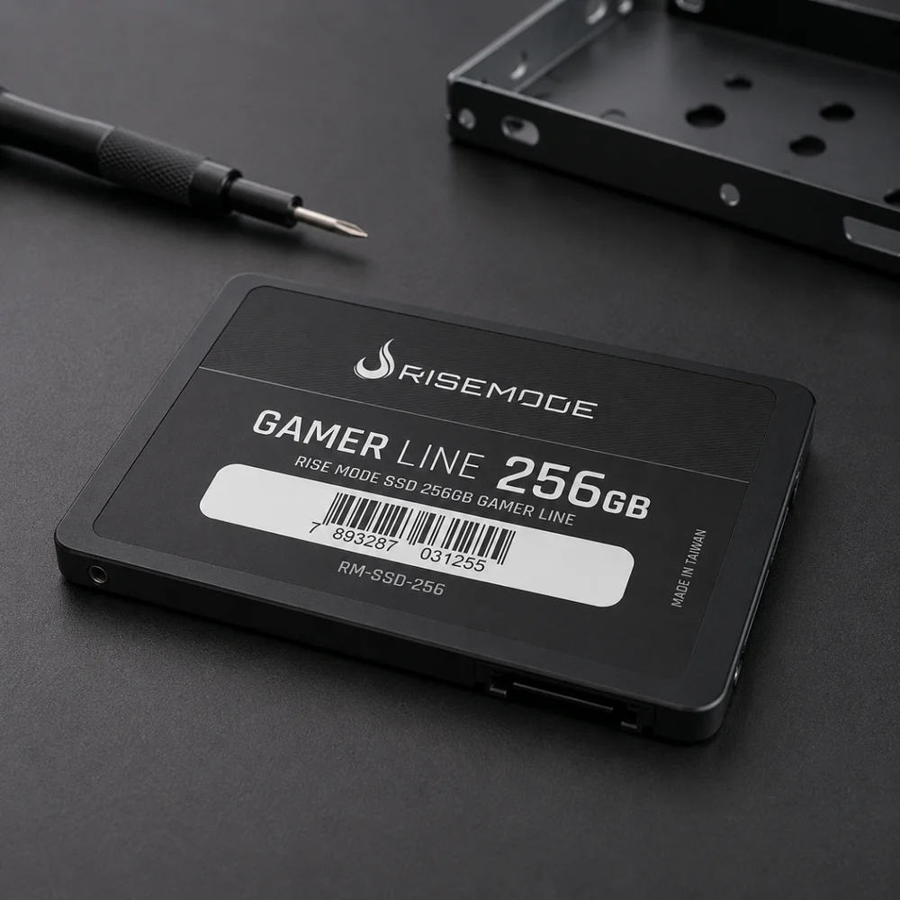 SSD Rise Mode Gamer Line, 256GB, Leitura: 530MB/s, Gravação: 520MB/s, SATA III, Preto - RM-SSD-256 SSD Rise Mode Gamer Line, 256GB, Leitura: 530MB/s, Gravação: 520MB/s, SATA III, Preto - RM-SSD-256