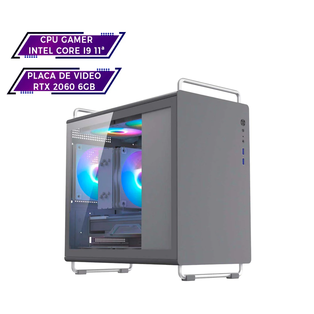 Computador Cpu Gamer Intel i9 11ª Geração 16gb Ram SSD 1TB RTX 2060 6gb - Gabinete Tiny Pro Cinza