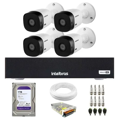 Kit 4 Câmeras Intelbras Vhl 1220 B G8 Bullet Full Hd 1080p Infra 20m Ip66 + Dvr Mhdx 1104-c + Hd 1TB