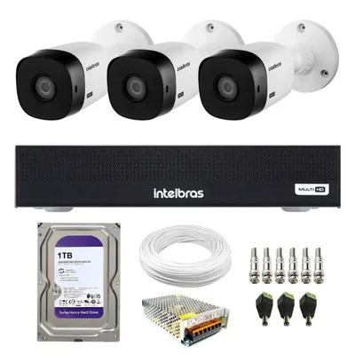 Kit 3 Câmeras Intelbras Vhl 1220 B G8 Bullet Full Hd 1080p Infra 20m Ip66 + Dvr Mhdx 1104-c + Hd 1TB