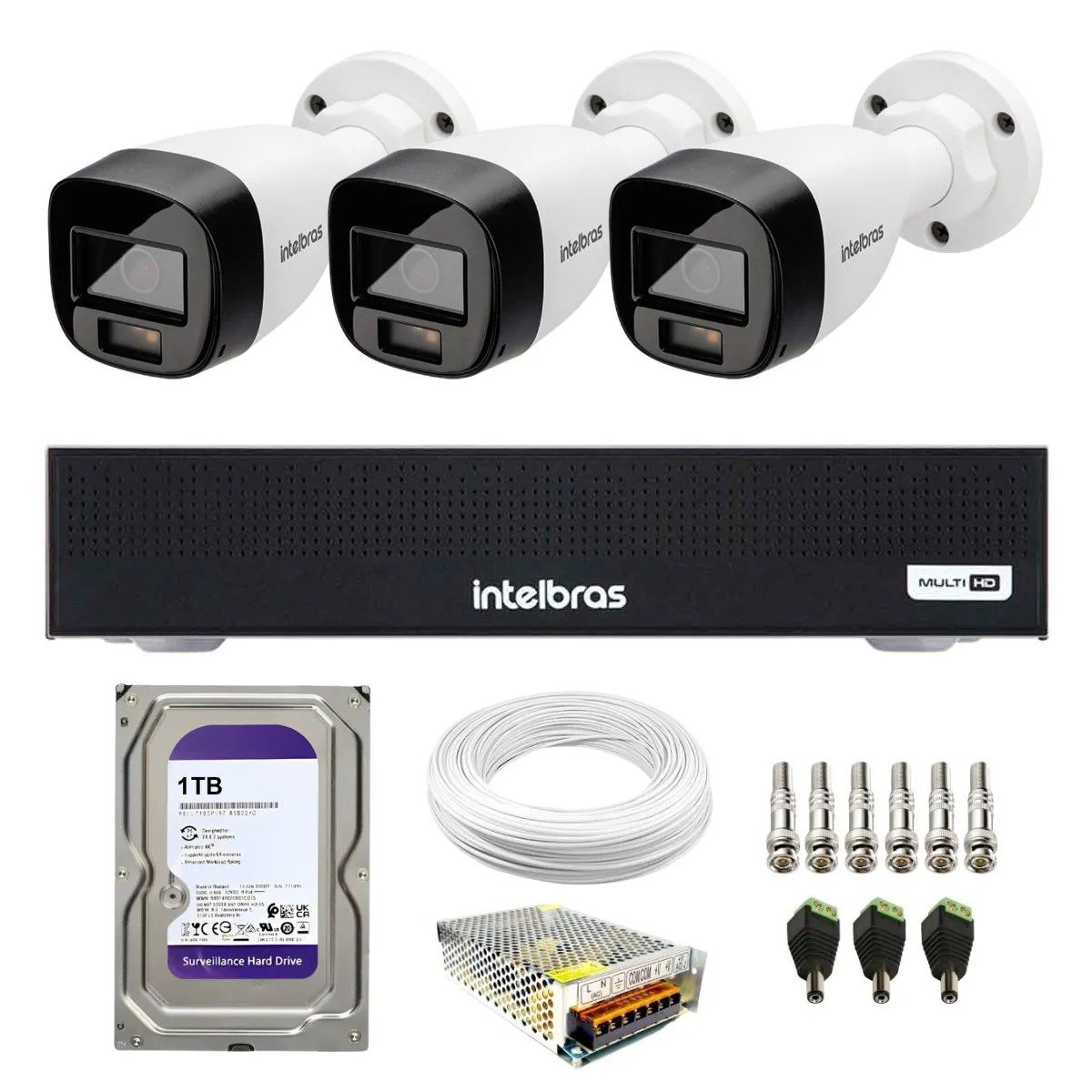 Kit 3 Câmeras Intelbras Vhd 1220 B G8 Full Color Full Hd Visão Noturna Colorida 20m Dvr Mhdx 1104c 1TB