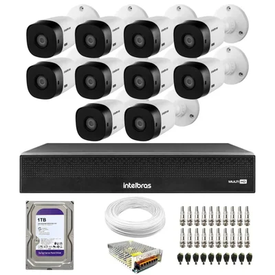 Kit 10 Câmeras Intelbras Vhl 1220b G8 Bullet Full Hd 1080p Infra 20m Ip66 + Dvr Mhdx 1116-c + Hd 1TB