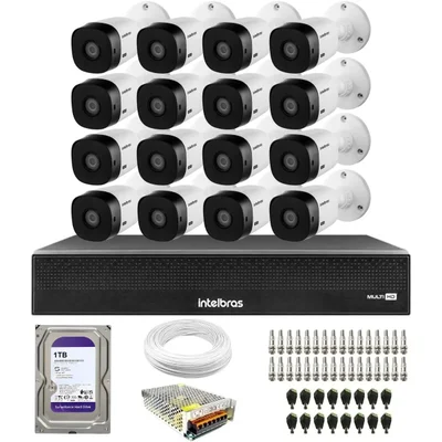 Kit 16 Câmeras Intelbras Vhl 1220 B G8 Bullet Full Hd 1080p Infra 20m Ip66 + Dvr Mhdx 1116c + Hd 1TB