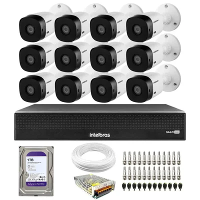 Kit 12 Câmeras Intelbras Vhl 1220 B G8 Bullet Full Hd 1080p Infra 20m Ip66 + Dvr Mhdx 1116c + Hd 1TB