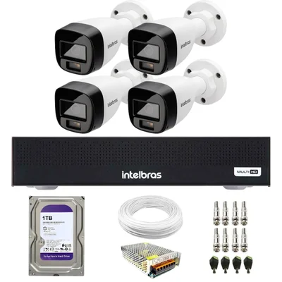 Kit 4 Câmeras Intelbras Vhd 1220 B G8 Full Color Full Hd Visão Noturna Colorida 20m Dvr Mhdx 1104c 1TB