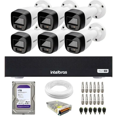 Kit 6 Câmeras Intelbras Vhd 1220 B G8 Full Color Full Hd Visão Noturna Colorida 20m Dvr Mhdx 1108c 1TB
