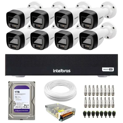 Kit 8 Câmeras Intelbras Vhd 1220 B G8 Full Color Full Hd Visão Noturna Colorida 20m Dvr Mhdx 1108c 1TB