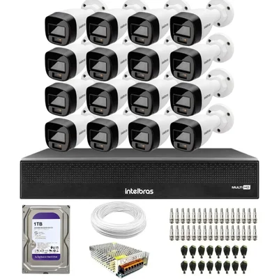 Kit 16 Câmeras Intelbras Vhd 1220 B G8 Full Color Full Hd Visão Noturna Colorida 20m Dvr Mhdx 1116c 1TB
