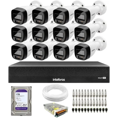 Kit 12 Câmeras Intelbras Vhd 1220 B G8 Full Color Full Hd Visão Noturna Colorida 20m Dvr Mhdx 1116-c + Hd 1TB